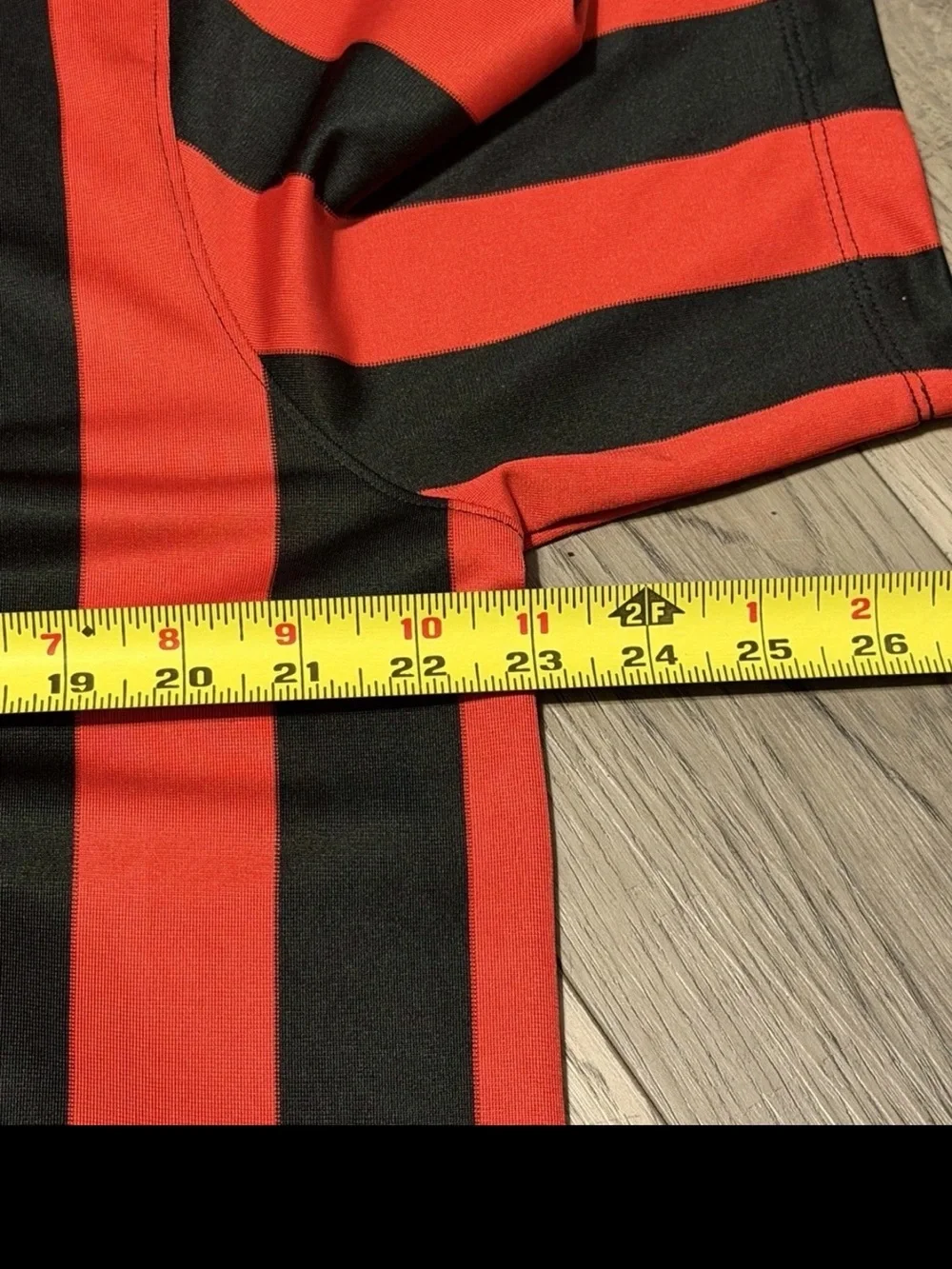 Nike Red and Black Striped Soccer Jersey with ETI Logo